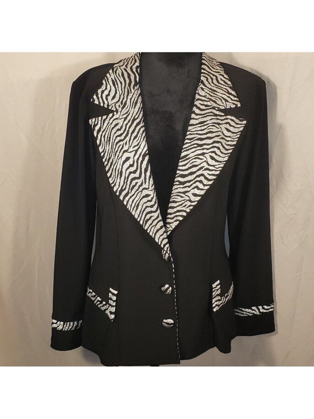 Artex Black & Silver Zebra Print Jacket, Size M